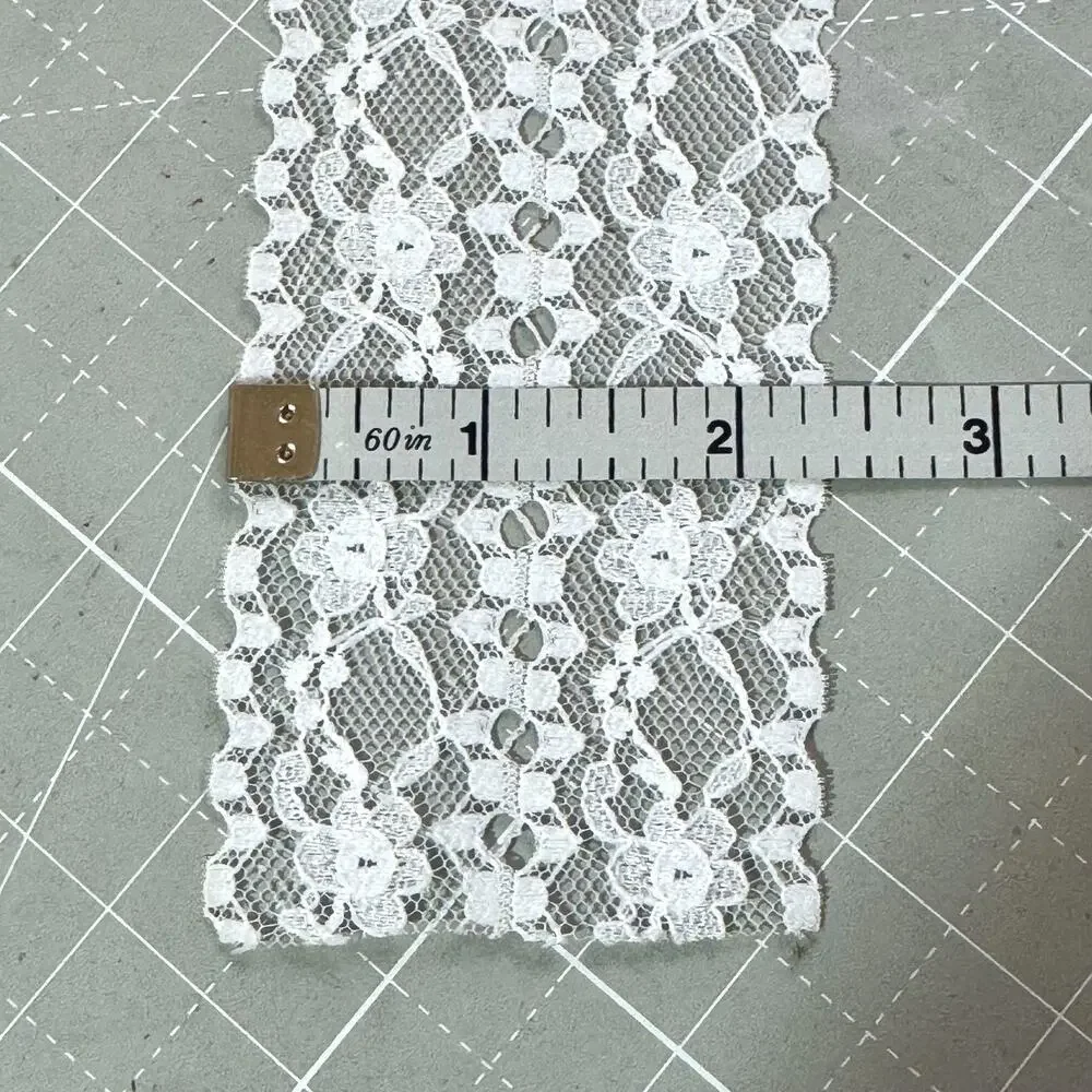 Vintage White Floral Lace Trim Spool 50% Left 2-3/8in Bulk Bridal Sewing Craft
